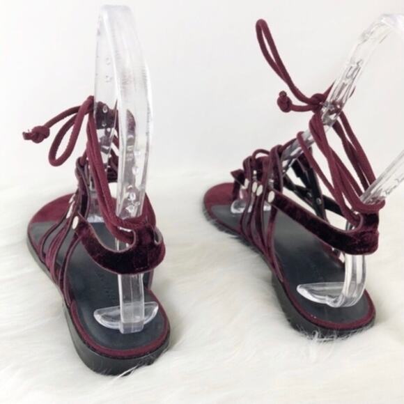 Rebecca Minkoff Evonne Wine Red Purple Velvet Laceup Sandals NEW 7.5 - Picture 7 of 8